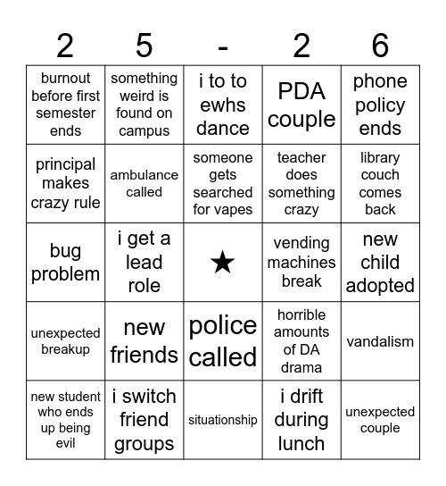 school bingo Card