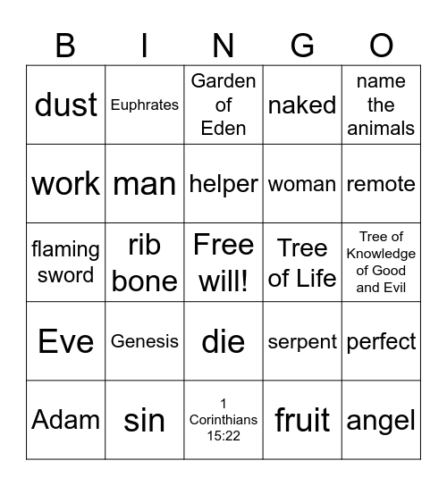 Adam & Eve Bingo Card
