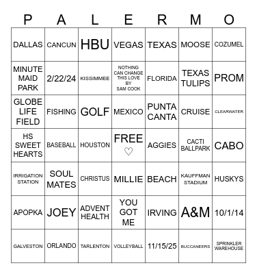 Parker's Bridal Shower Bingo Card