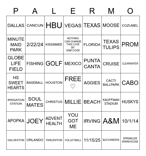 Parker's Bridal Shower Bingo Card