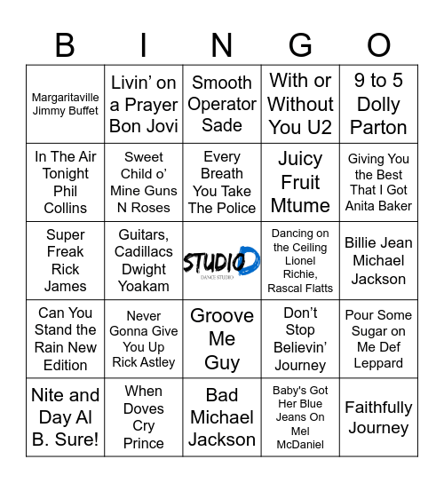 Music Bingo 80's Bingo Card