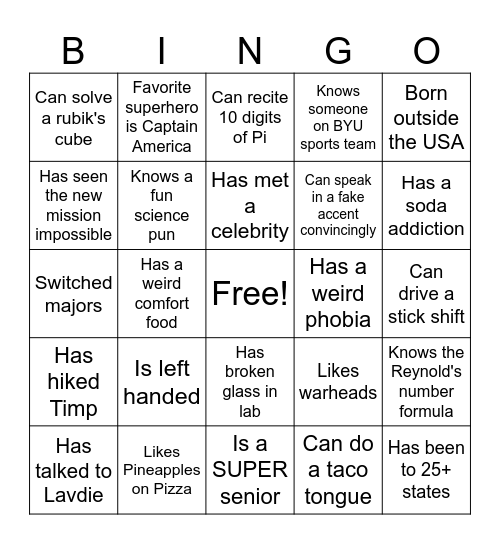 Opening Social Bingo Card