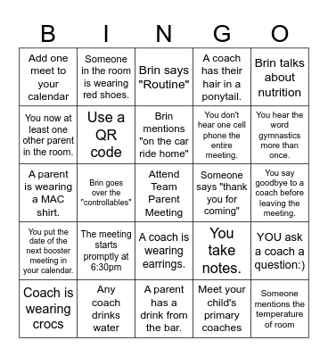 Parent Meeting (black out card for free 1:1) Bingo Card