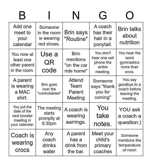 Parent Meeting (black out card for free 1:1) Bingo Card
