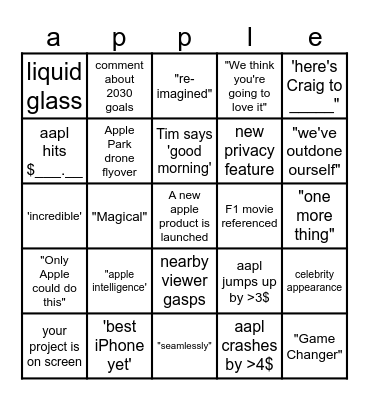 9/9 Apple Launch Bingo Card