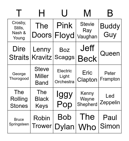 Mark's Favorite Bands Bingo Card