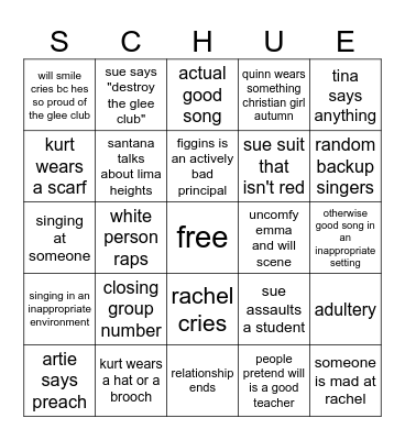 glee Bingo Card