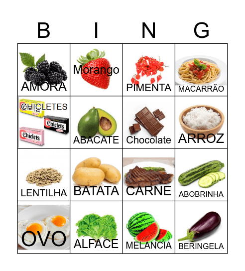 BINGO DOS ALIMENTOS Bingo Card