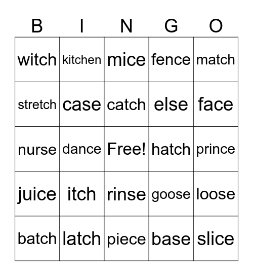Phonics Bingo Card