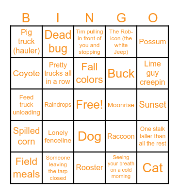 Harvest Bingo-Must include photographic proof! Bingo Card