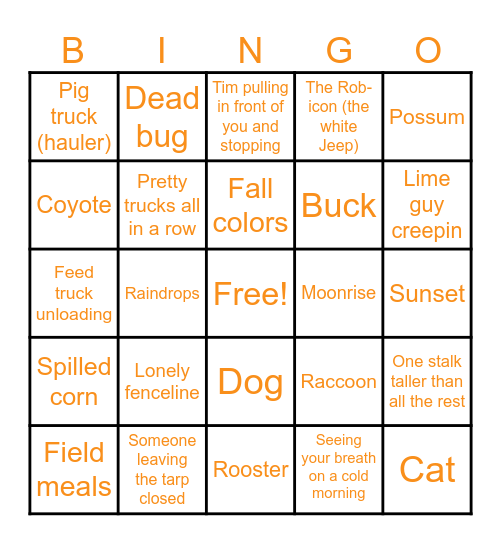 Harvest Bingo-Must include photographic proof! Bingo Card