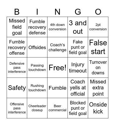 Football Bingo Card