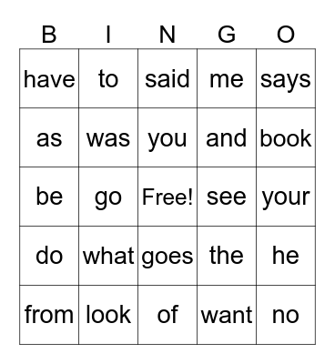 Heart Word Bingo Card
