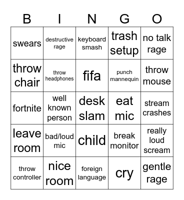 gamer rage binger / goal: blackout Bingo Card