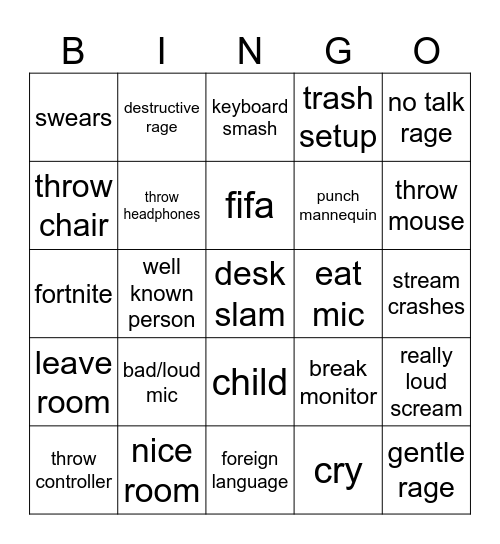 gamer rage binger / goal: blackout Bingo Card