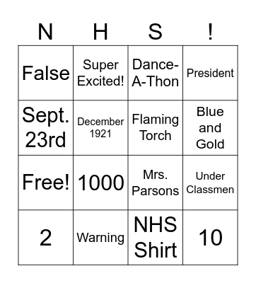 NHS Bingo Card