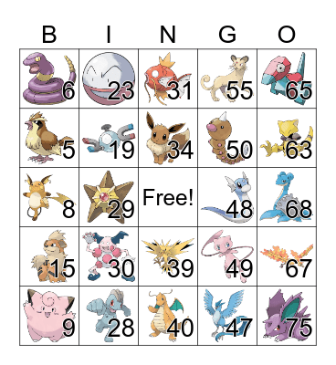 Pokemon Bingo 1-75! Bingo Card
