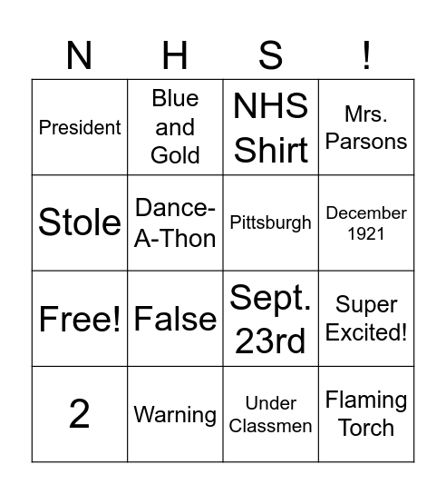 NHS Bingo Card