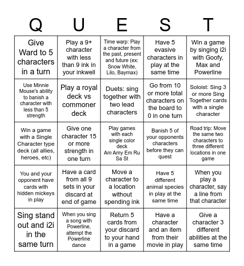 The Sanctum Lorcana League - Fabled Bingo Card