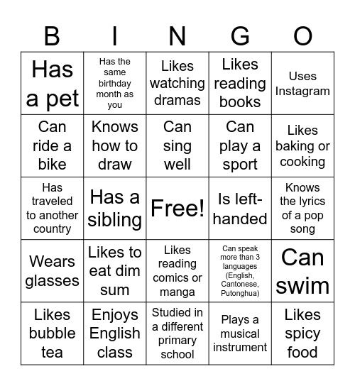 Find Someone Who Bingo Card