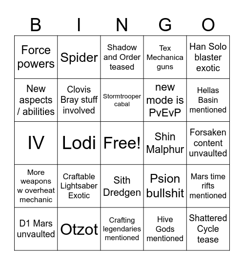 Renegades reveal stream Bingo Card