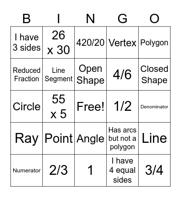 Geometry  Bingo Card