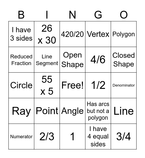 Geometry  Bingo Card