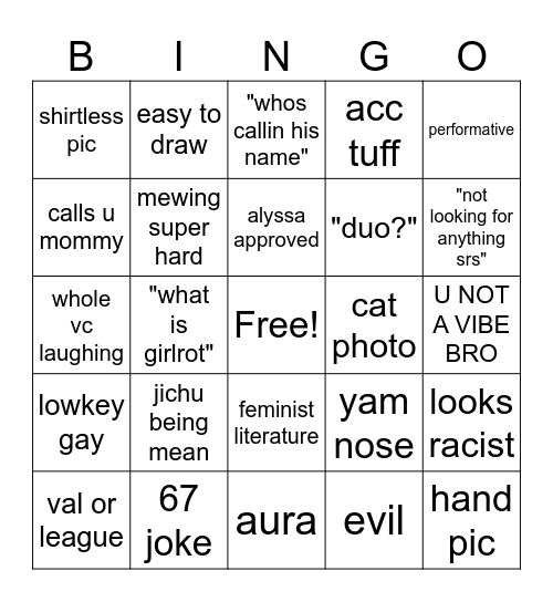 hinge bingo Card