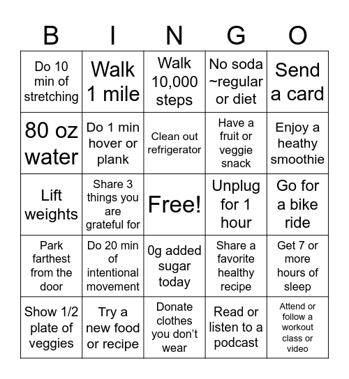 ETA Wellness Bingo Card
