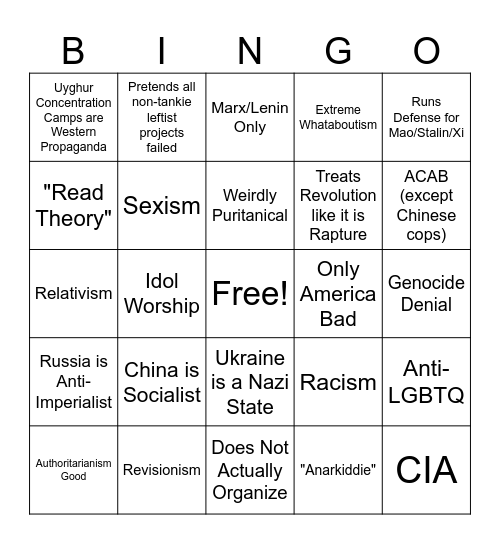 Tankie Bingo Card