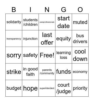 Walkout Words Bingo Card