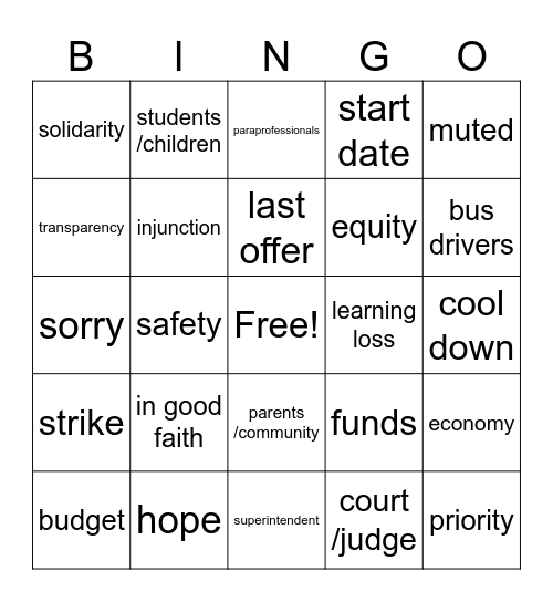Walkout Words Bingo Card