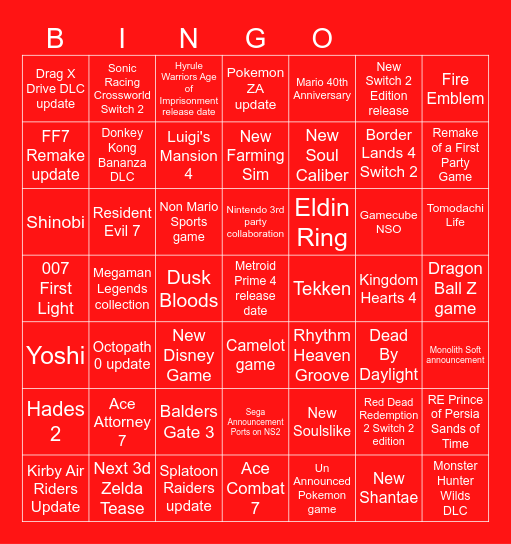 Nintendo Direct Bingo Card