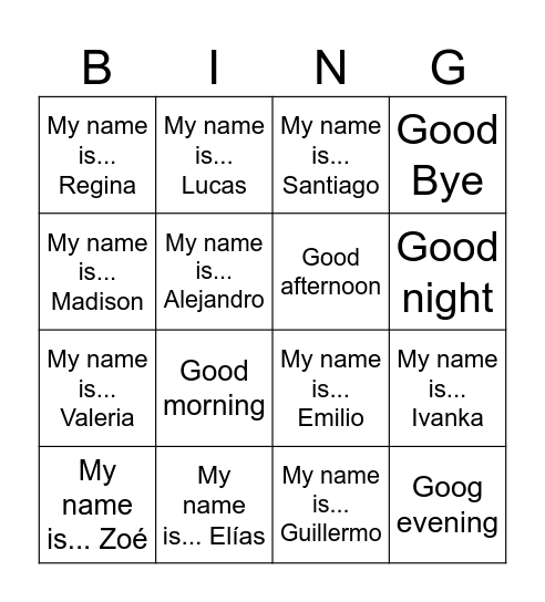 Greetings BINGO! Bingo Card
