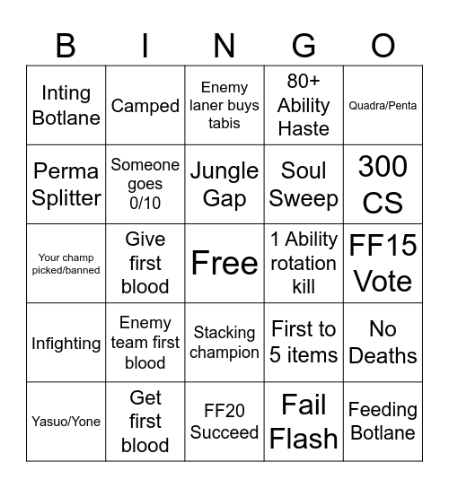 LoL Bingo Card