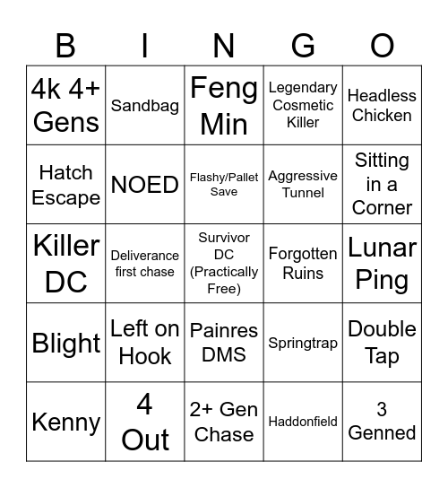 DbD SoloDuo Bingo Card