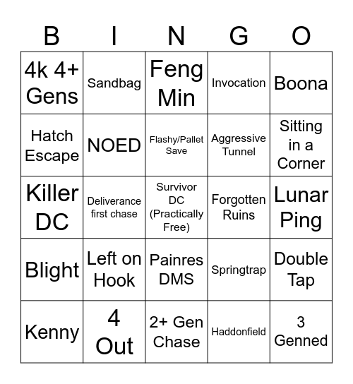 DbD SoloDuo Bingo Card
