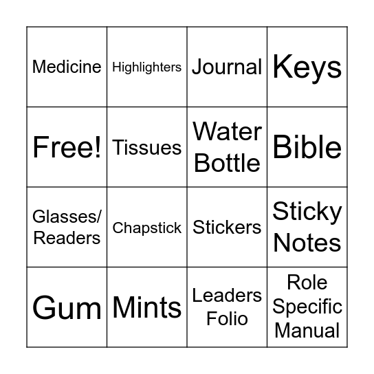 BSF Bag Bingo Card