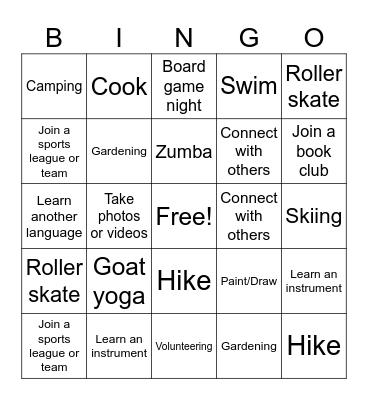 Creative Activities Bingo Card