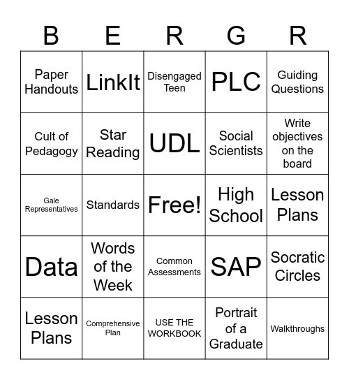 Berger Bingo Card