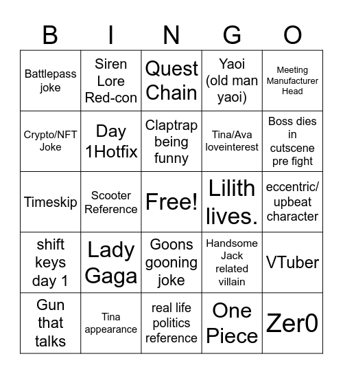 Borderlands 4 Bingo Card