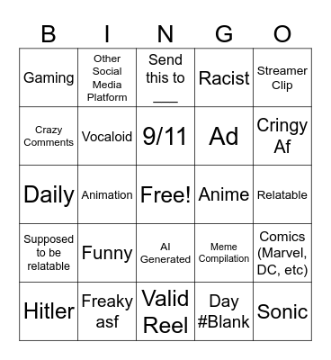 Insta Reels Bingo Card
