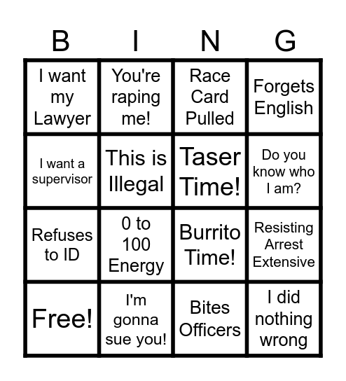 Bodycam Bingo Card