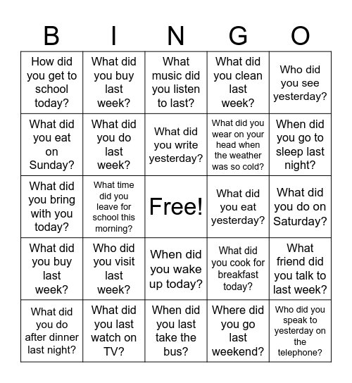 What did you do ... ? Bingo Card