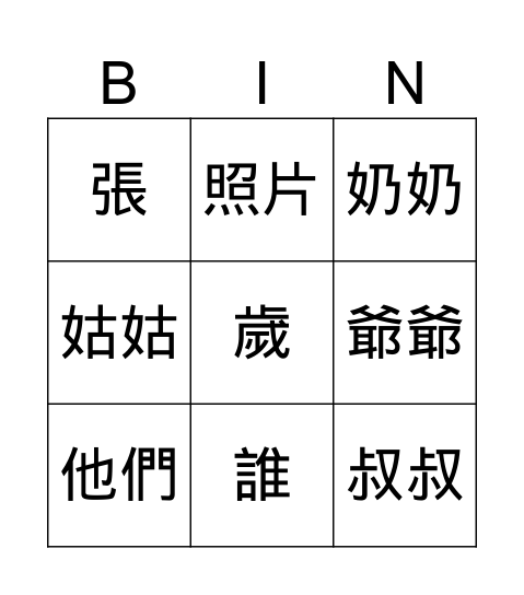 yingantest Bingo Card
