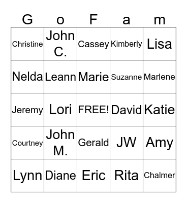 The Rhoades Family Bingo Card