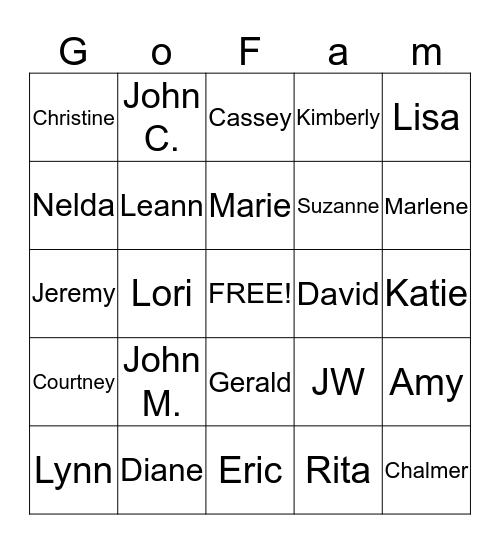 The Rhoades Family Bingo Card