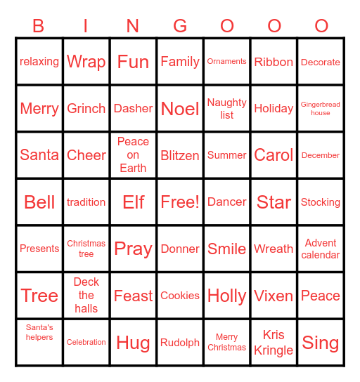 Christmas Bingo Card