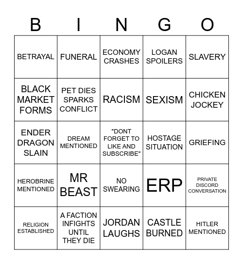 MINECRAFT Bingo Card