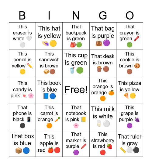 B1 L9 This apple is red 🍎🔴 Bingo Card